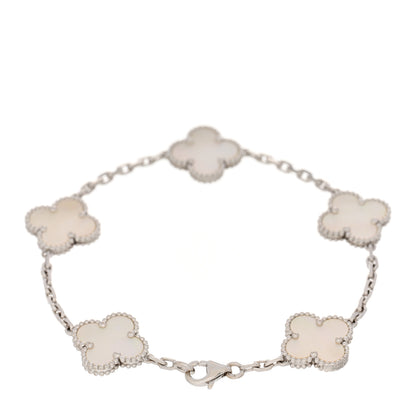 Van Cleef & Arpels 18K White Gold Mother of Pearl 5 Motifs Vintage Alhambra Bracelet 2 of 3