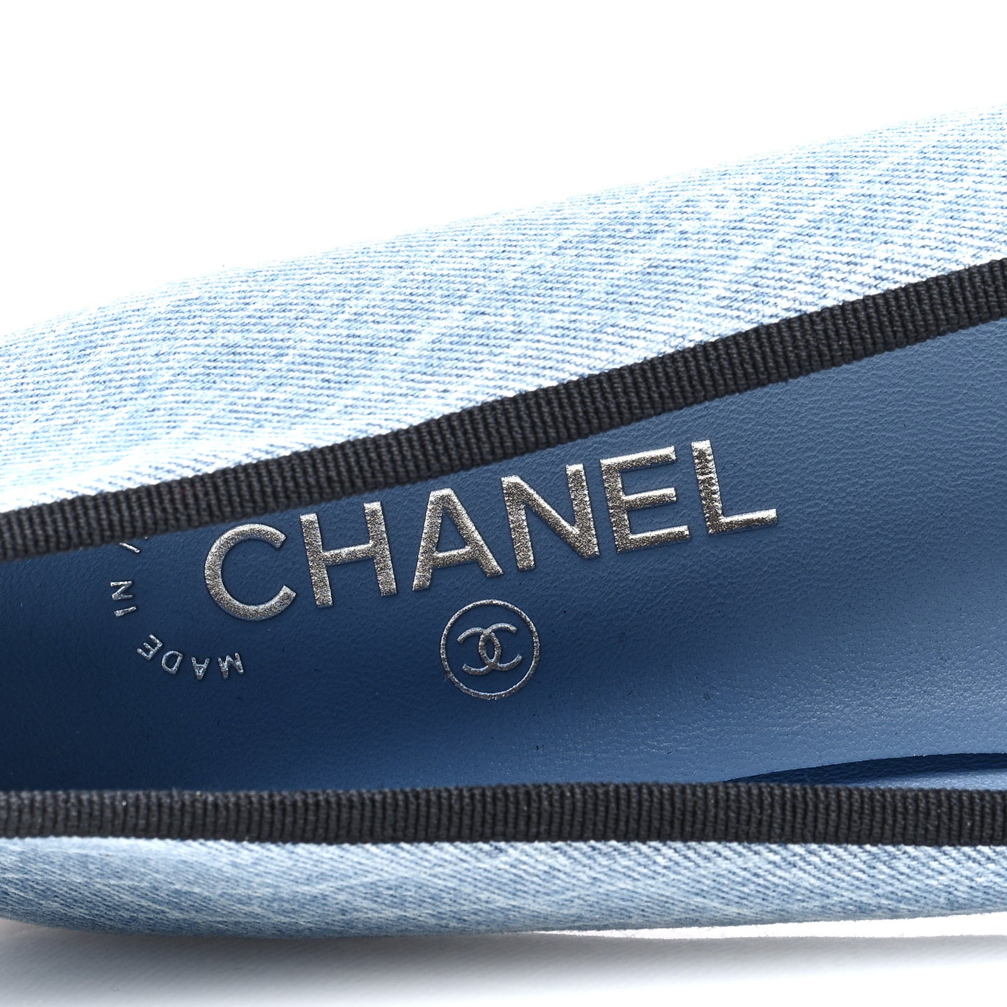 Denim Printed Quilt CC Cap Toe Ballerina Flats 39 Light Blue Dark Grey