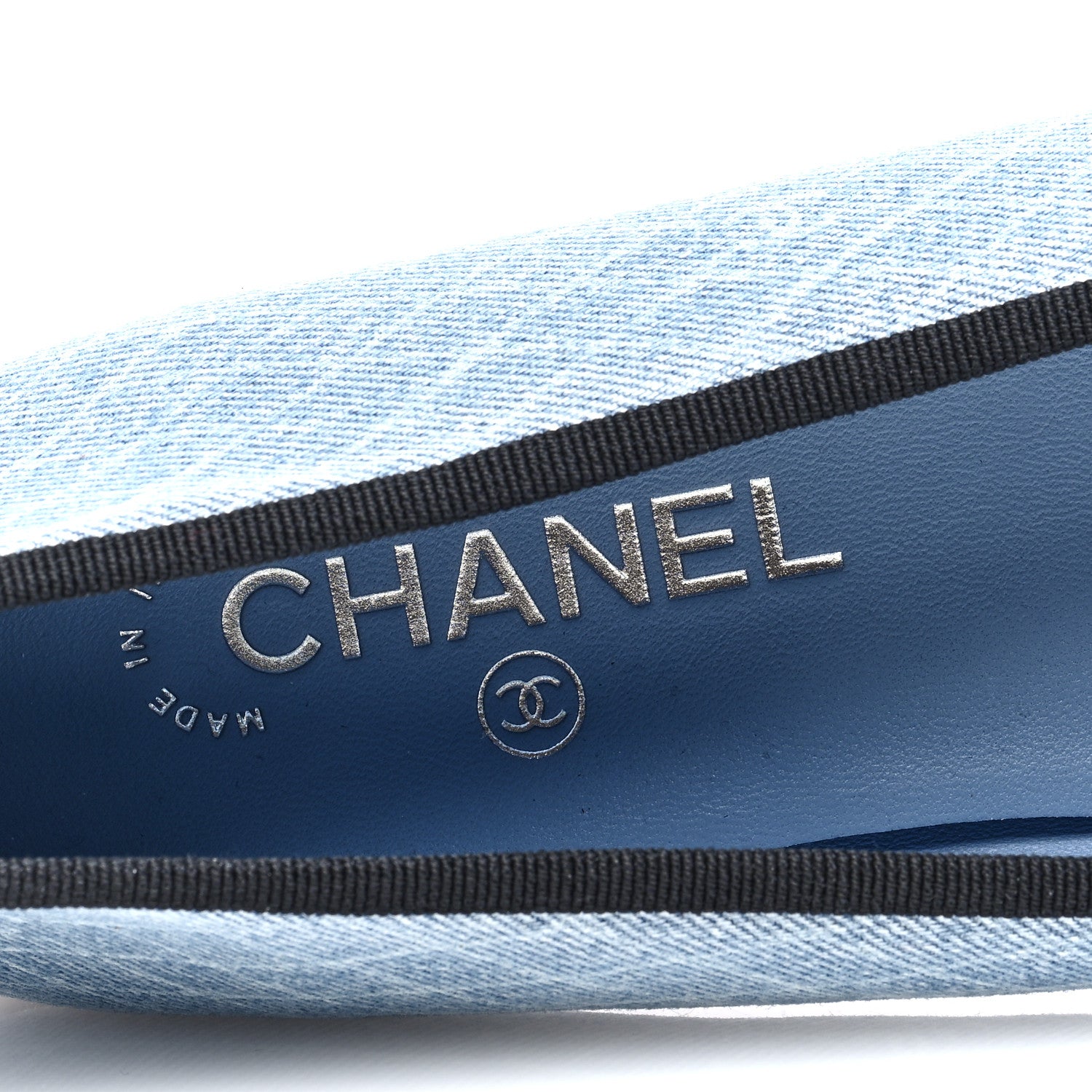 Chanel Denim Printed Quilt CC Cap Toe Ballerina Flats 39 Light Blue Dark Grey 7 of 9