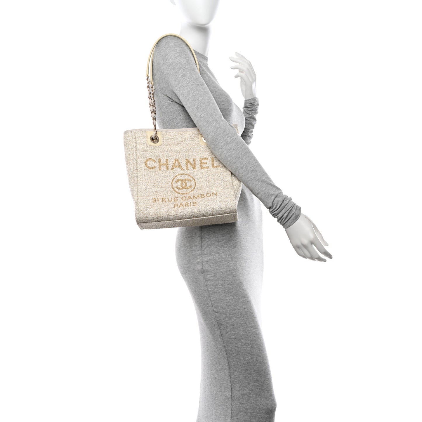 Lurex Boucle Mini Deauville Tote White
