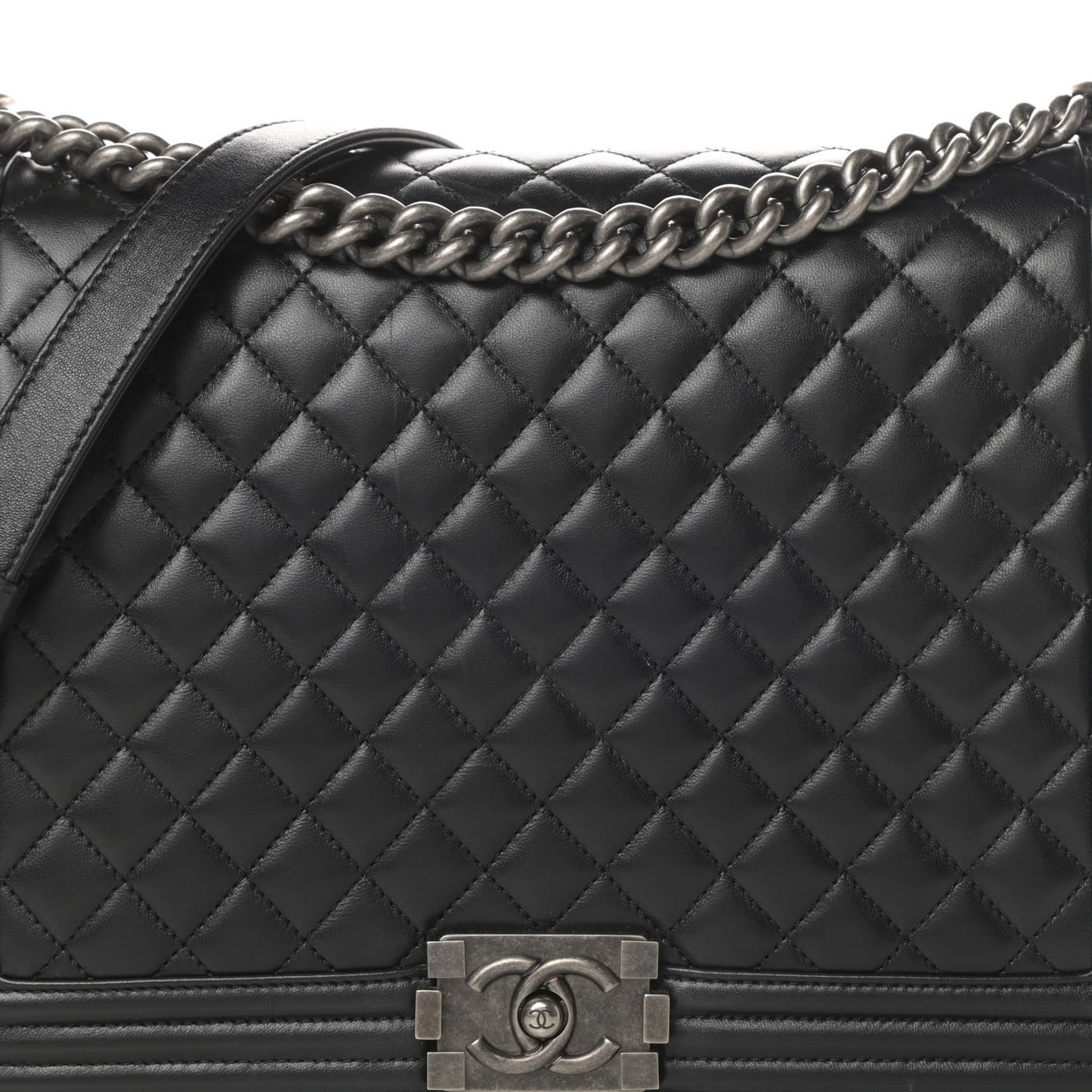 Lambskin Quilted Large Boy Flap Black