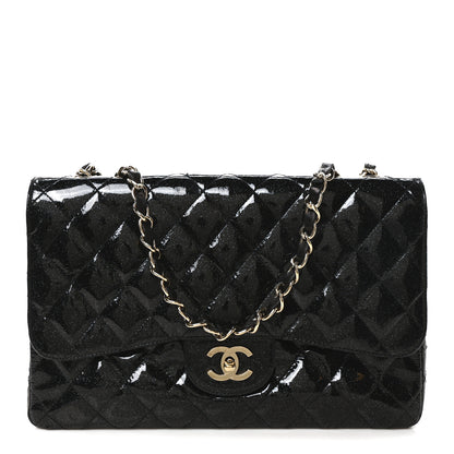Chanel Patent Quilted Sparkle Glitter Jumbo Single Flap Black 1 of 10