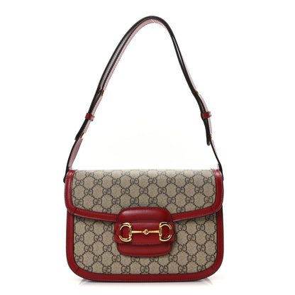 Gucci GG Supreme Monogram Azalea Calfskin Horsebit 1955 Shoulder Bag Beige Ebony New Cherry Red 1 of 10