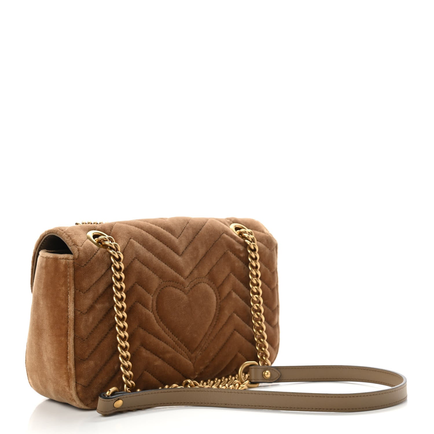 Gucci Velvet Matelasse Small GG Marmont Shoulder Bag Taupe 2 of 10