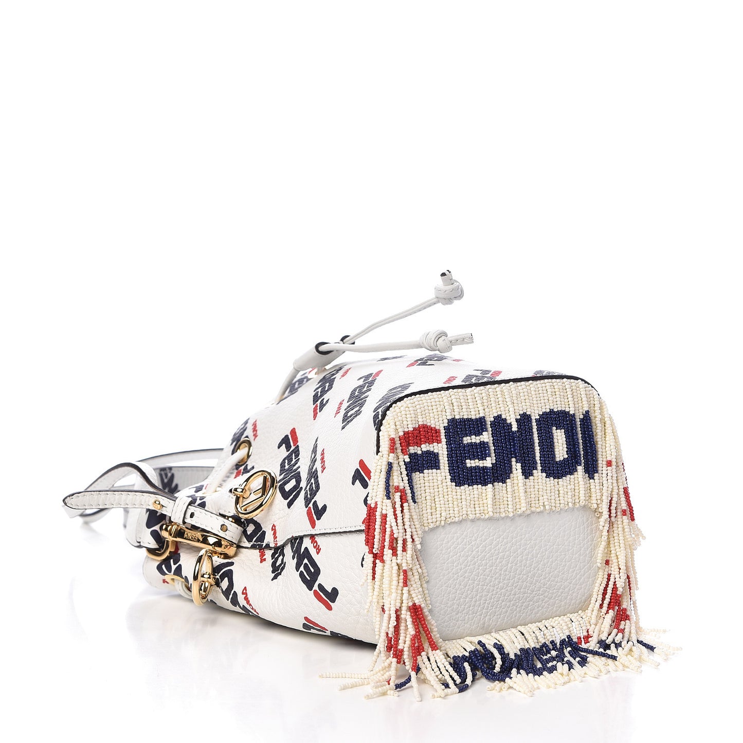 X FILA Calfskin F is Fendi Mania Fringe Mini Mon Tresor Bucket Bag White