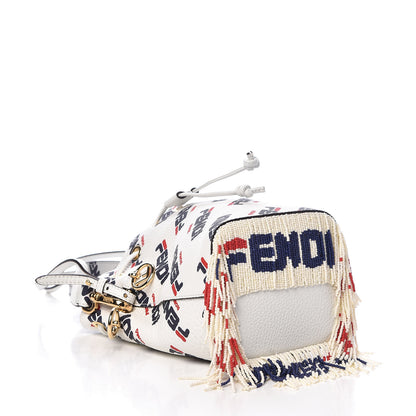 Fendi X FILA Calfskin F is Fendi Mania Fringe Mini Mon Tresor Bucket Bag White 4 of 11