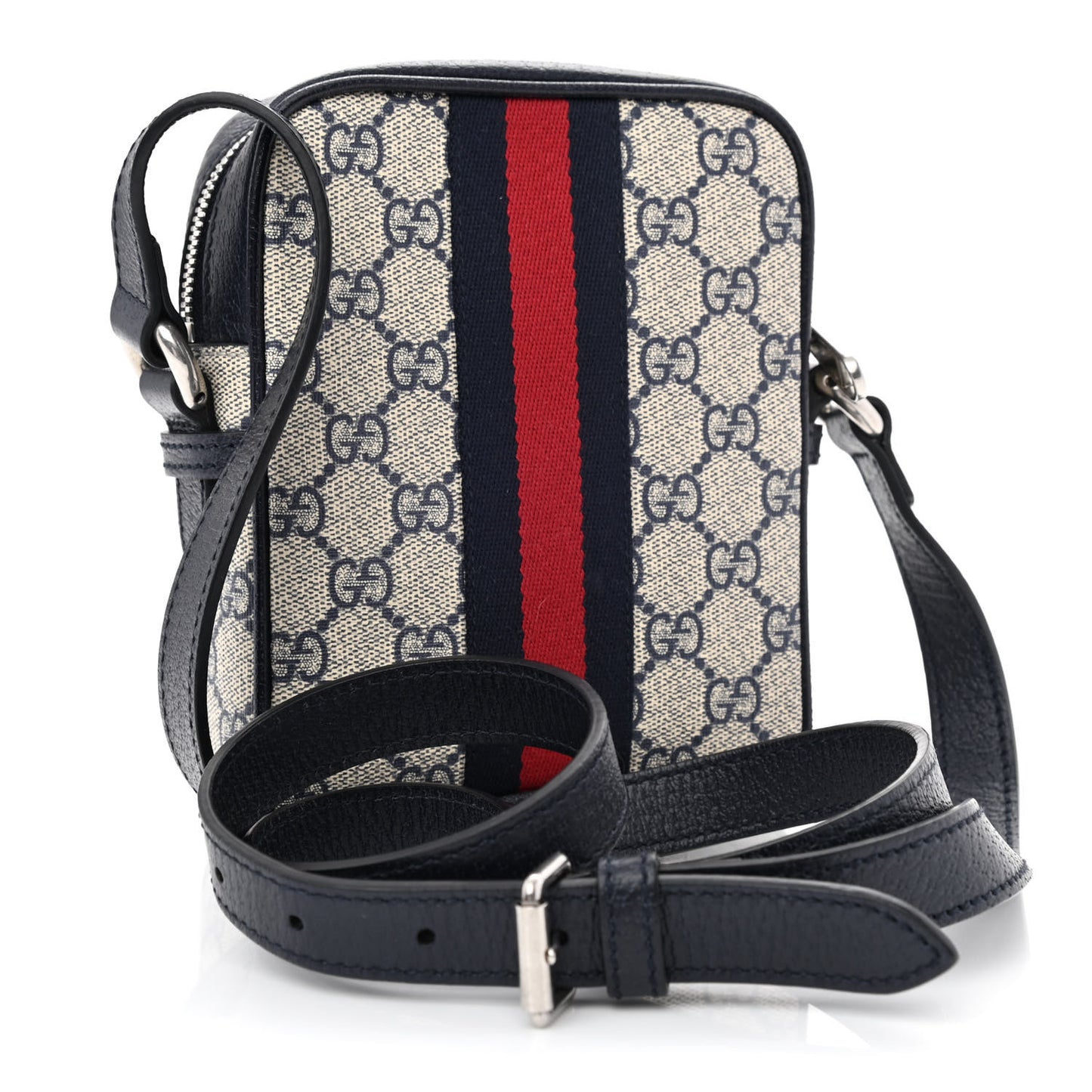 GG Supreme Monogram Textured Calfskin Web Mini Ophidia Messenger Beige Blue
