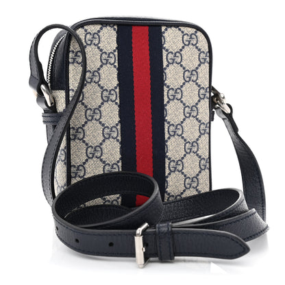 Gucci GG Supreme Monogram Textured Calfskin Web Mini Ophidia Messenger Beige Blue 3 of 10