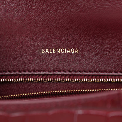 Balenciaga Shiny Calfskin Crocodile Embossed Small Hourglass Top Handle Bag Dark Red 6 of 10