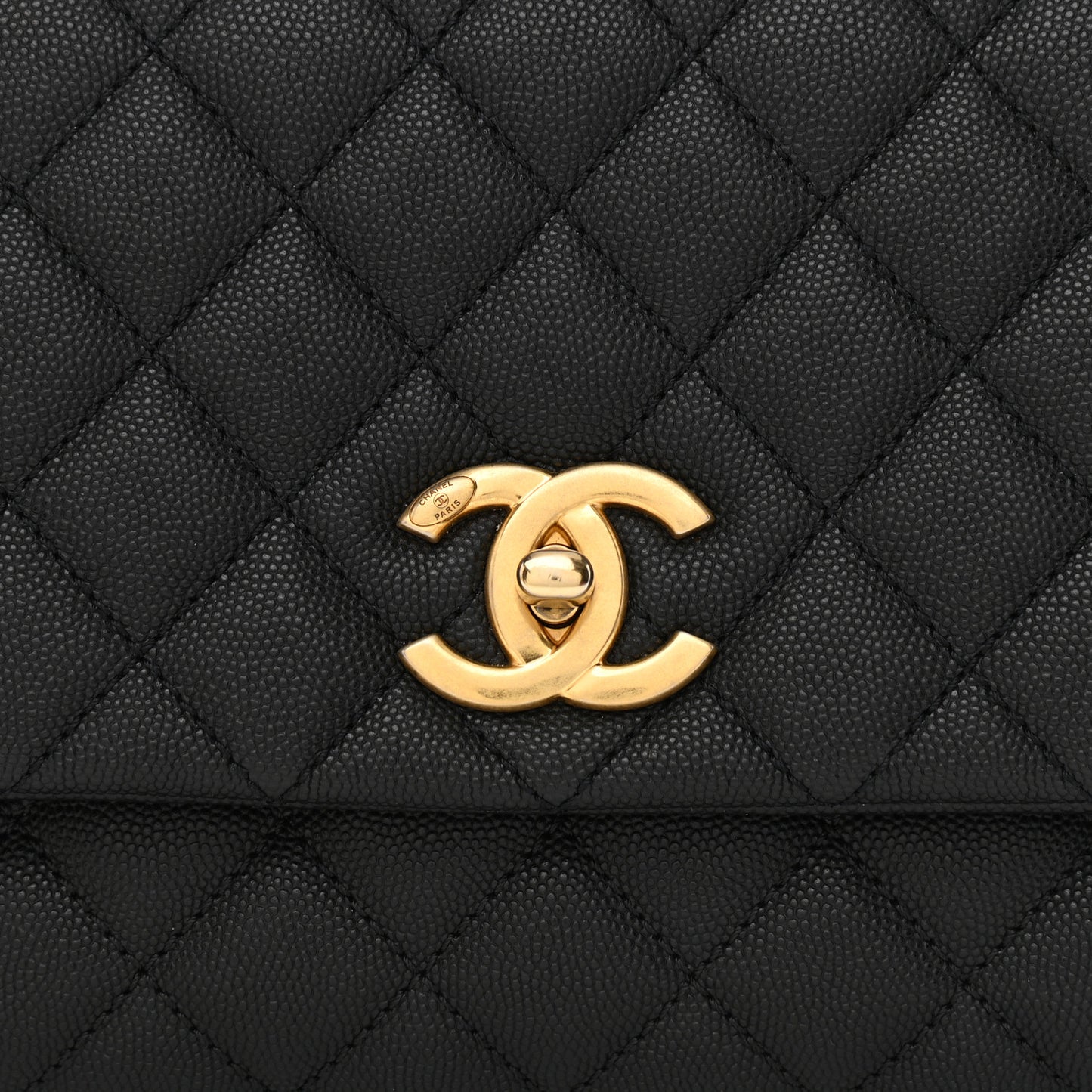 Caviar Lizard Quilted Small Coco Handle Flap Black