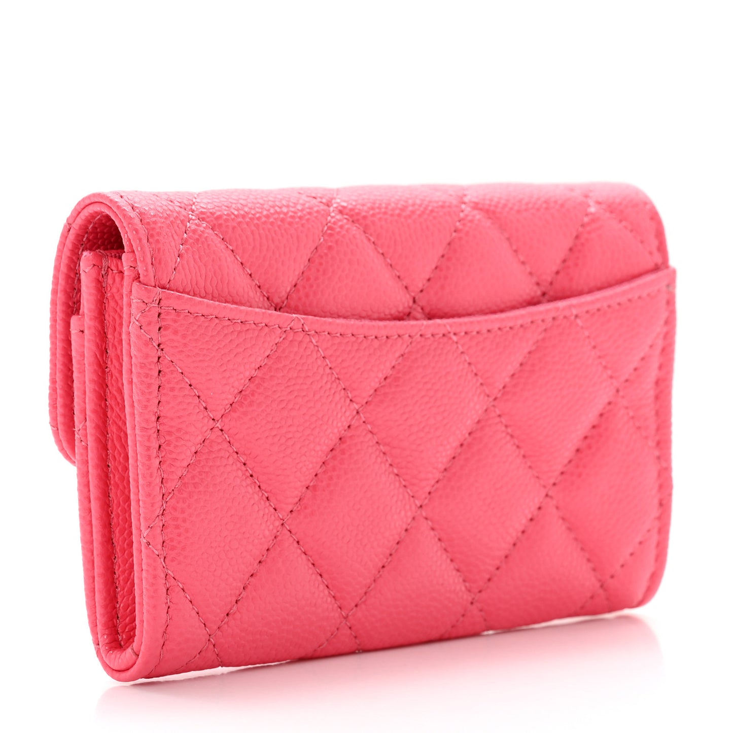 Caviar Quilted Flap Card Holder Wallet Pink