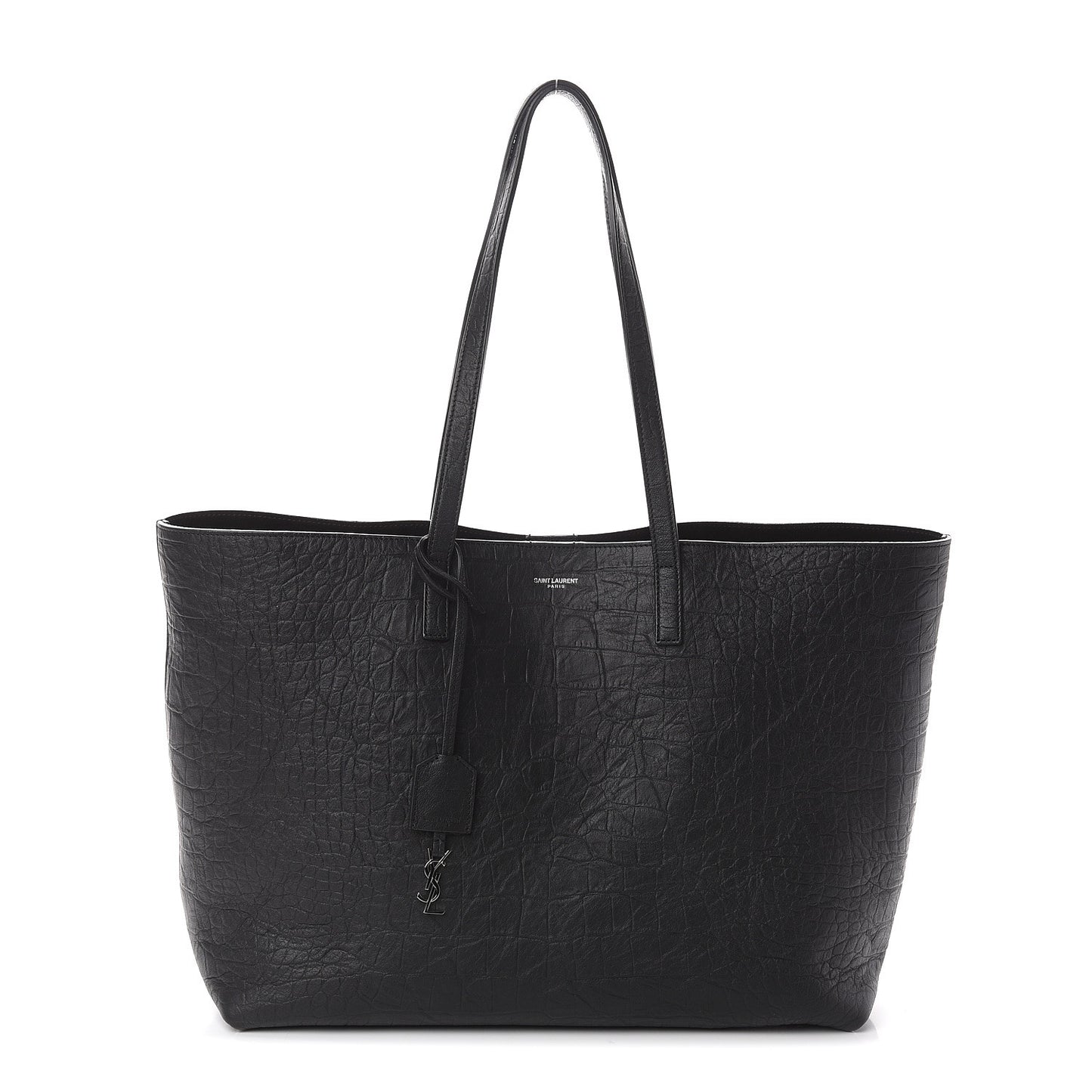 Calfskin Crocodile Embossed Large Shopper Tote Black