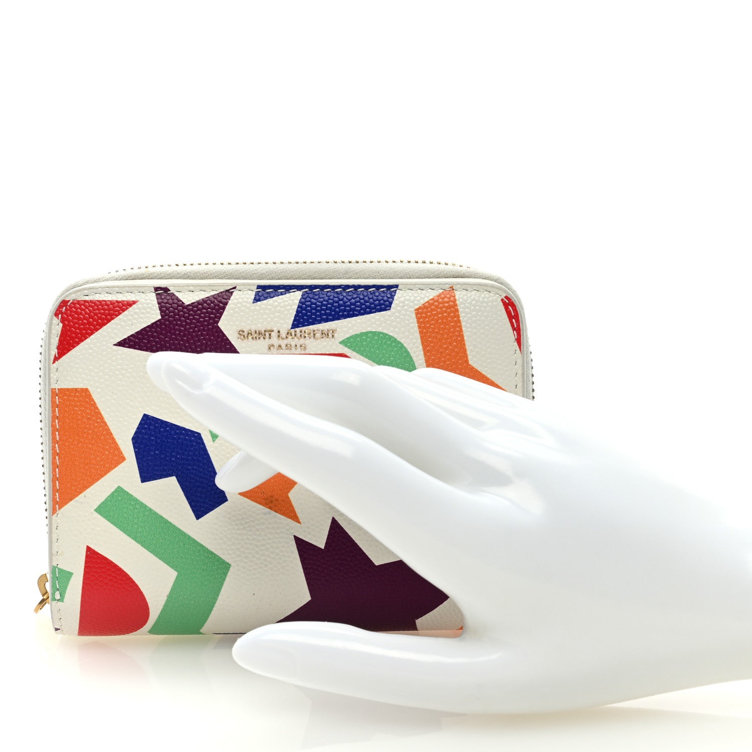 Saint Laurent Grained Calfskin Paris Compact Zip Around Wallet White Multicolor 2 of 6