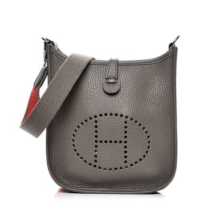 Hermes Taurillon Clemence Amazone Evelyne TPM Etain Rouge Casaque 1 of 8