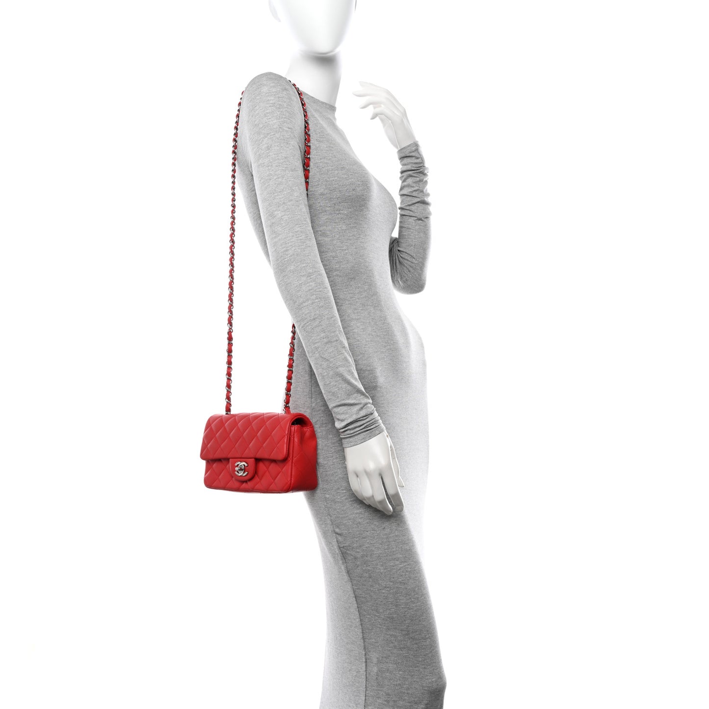 Lambskin Quilted Mini Rectangular Flap Red