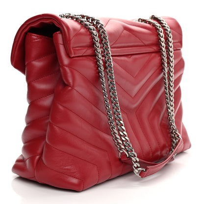 Saint Laurent Calfskin Y Quilted Monogram Medium Loulou Chain Satchel Lipstick Red 3 of 8