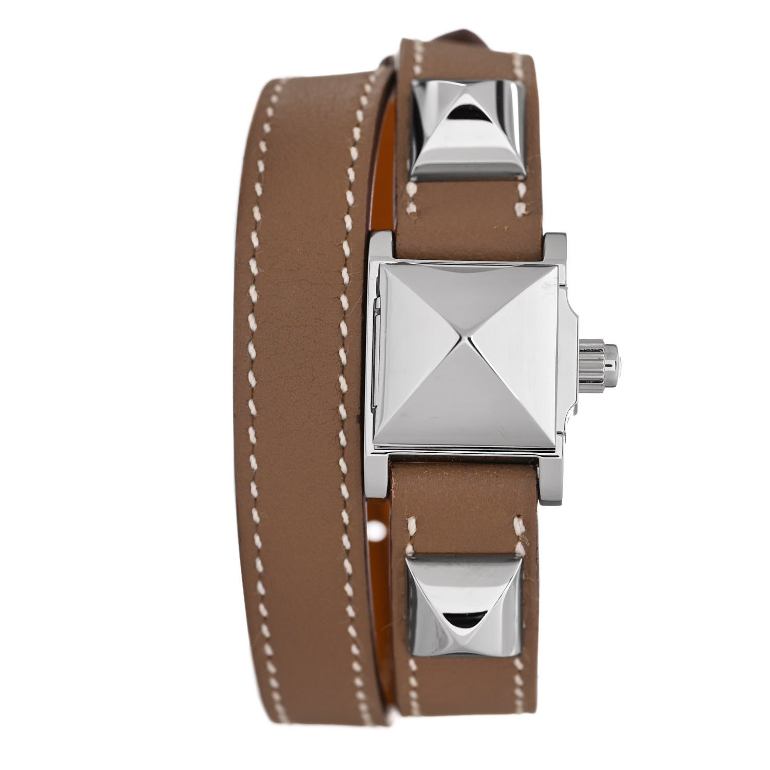 Hermes Stainless Steel Swift 16mm Medor Double Tour Quartz Watch Etoupe 2 of 6