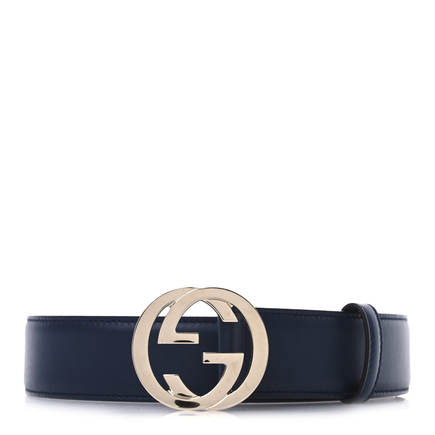 Moon Calfskin Interlocking G 37mm Belt 85 34 Cobalt Blue