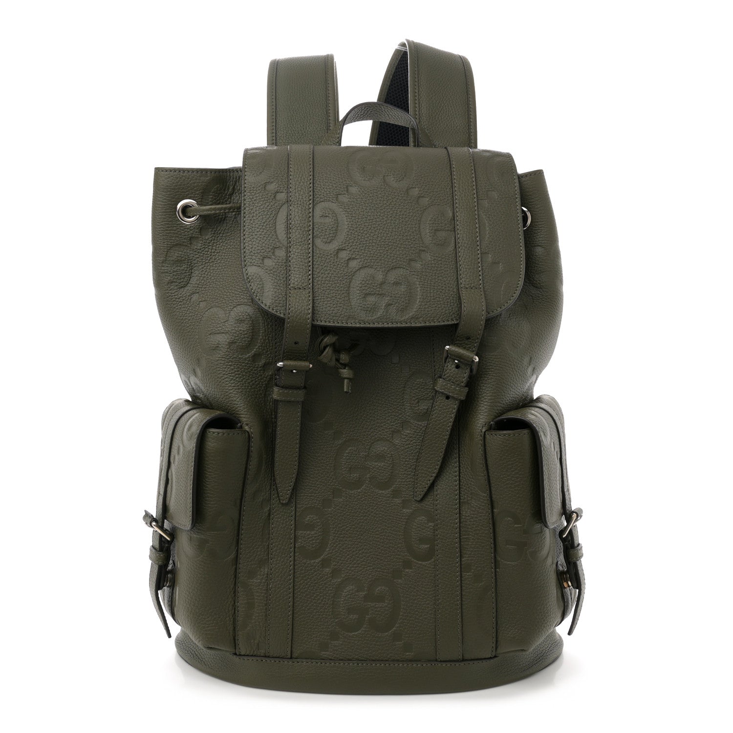 Gucci Piuma Calfskin Jumbo GG Embossed Double Buckle Backpack Dark Vintage Olive 1 of 10
