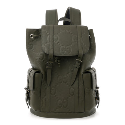Gucci Piuma Calfskin Jumbo GG Embossed Double Buckle Backpack Dark Vintage Olive 1 of 10