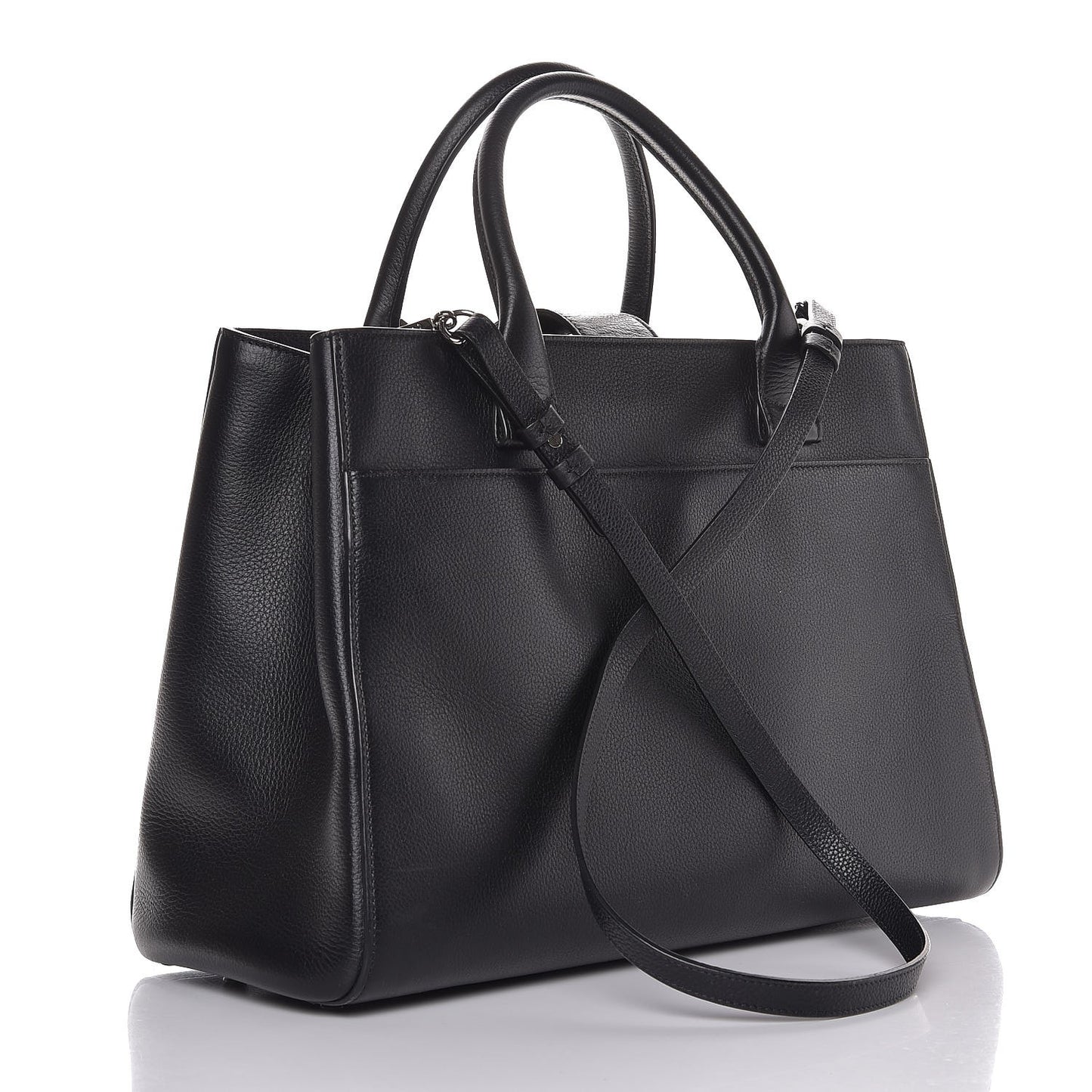 Grained Calfskin Medium Neo Executive Shopper Tote Black