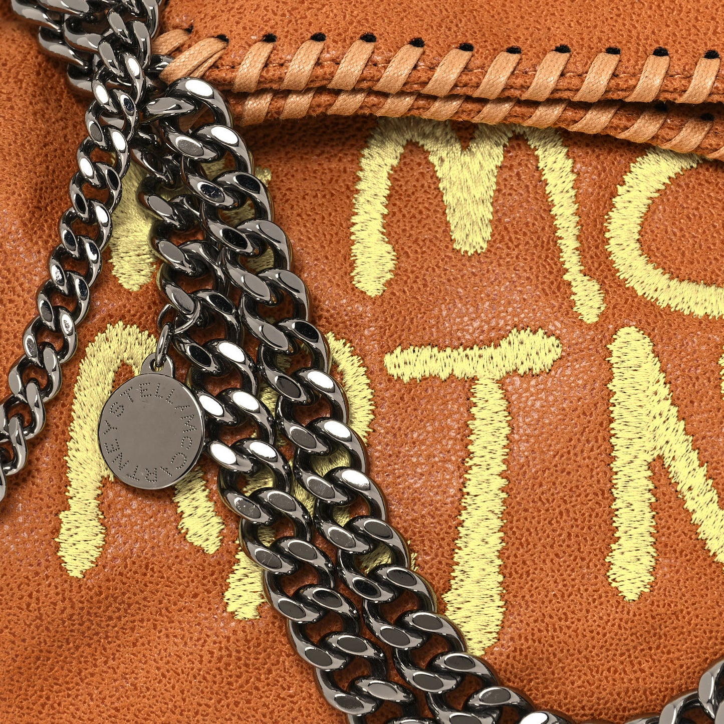 X ED CURTIS Shaggy Deer Logo Embroidered Mini Falabella Fold Over Tote Brown