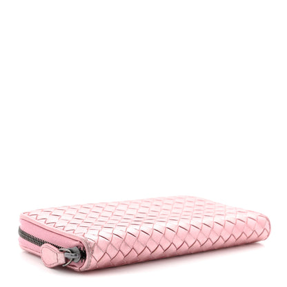 Bottega Veneta Metallic Nappa Intrecciato Zip Around Wallet Pink 4 of 9