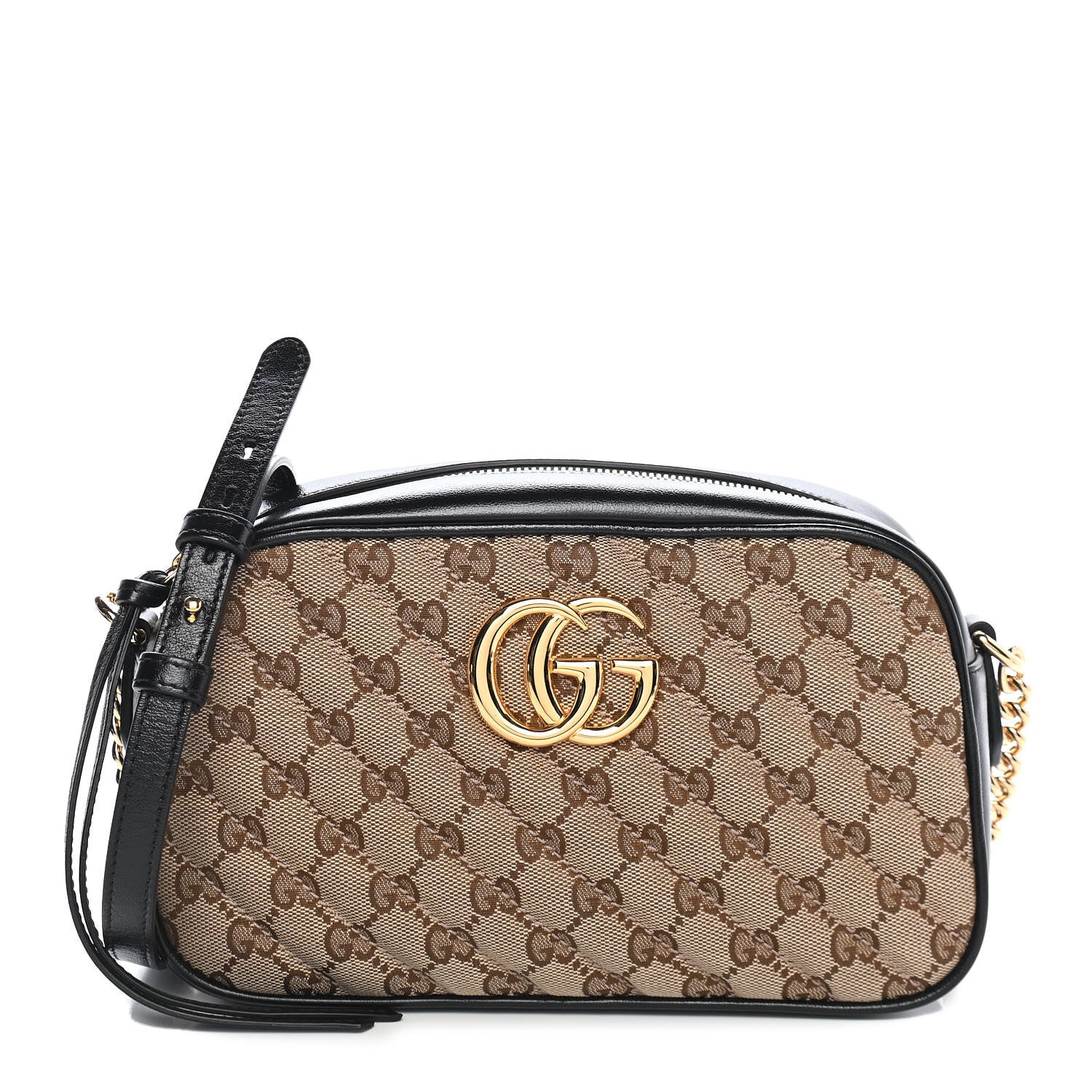 Gucci Monogram Matelasse Diagonal Small GG Marmont Chain Shoulder Bag Beige Black 1 of 9