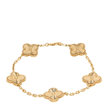 Van Cleef & Arpels 18K Yellow Gold 5 Motifs Guilloche Vintage Alhambra Bracelet 1 of 5