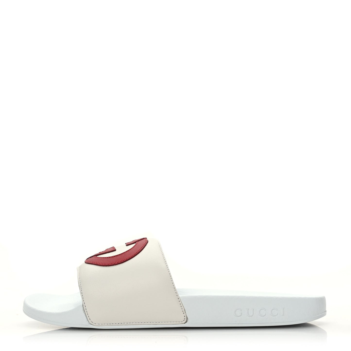 Nappa Miro Soft Calfskin Womens Interlocking G Slide Sandals 38 Great White Hibiscus Red