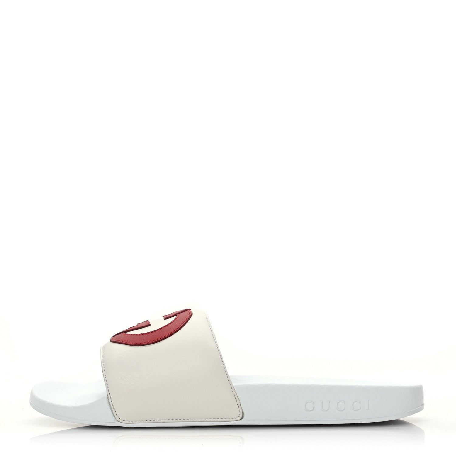 Gucci Nappa Miro Soft Calfskin Womens Interlocking G Slide Sandals 38 Great White Hibiscus Red 1 of 6