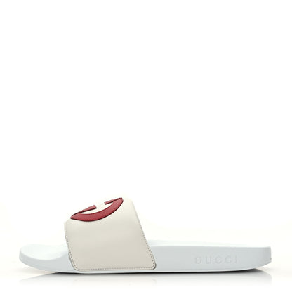 Gucci Nappa Miro Soft Calfskin Womens Interlocking G Slide Sandals 38 Great White Hibiscus Red 1 of 6