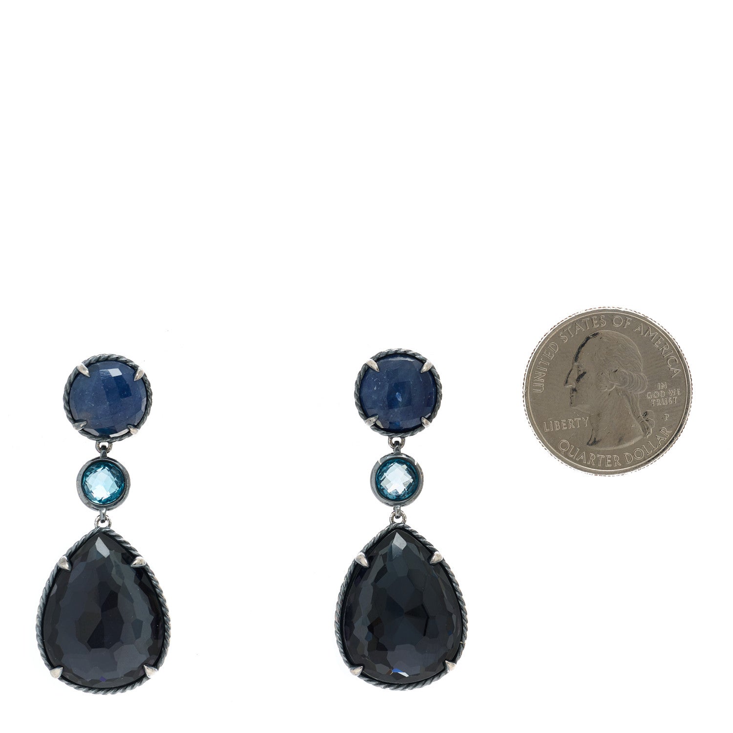 David Yurman Sterling Silver Sapphire Hampton Blue Topaz Black Orchid Chatelaine Triple Drop Earrings 2 of 4