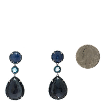 David Yurman Sterling Silver Sapphire Hampton Blue Topaz Black Orchid Chatelaine Triple Drop Earrings 2 of 4