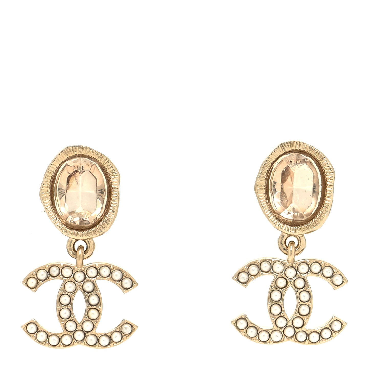 Crystal Pearl CC Drop Earrings Pink Gold
