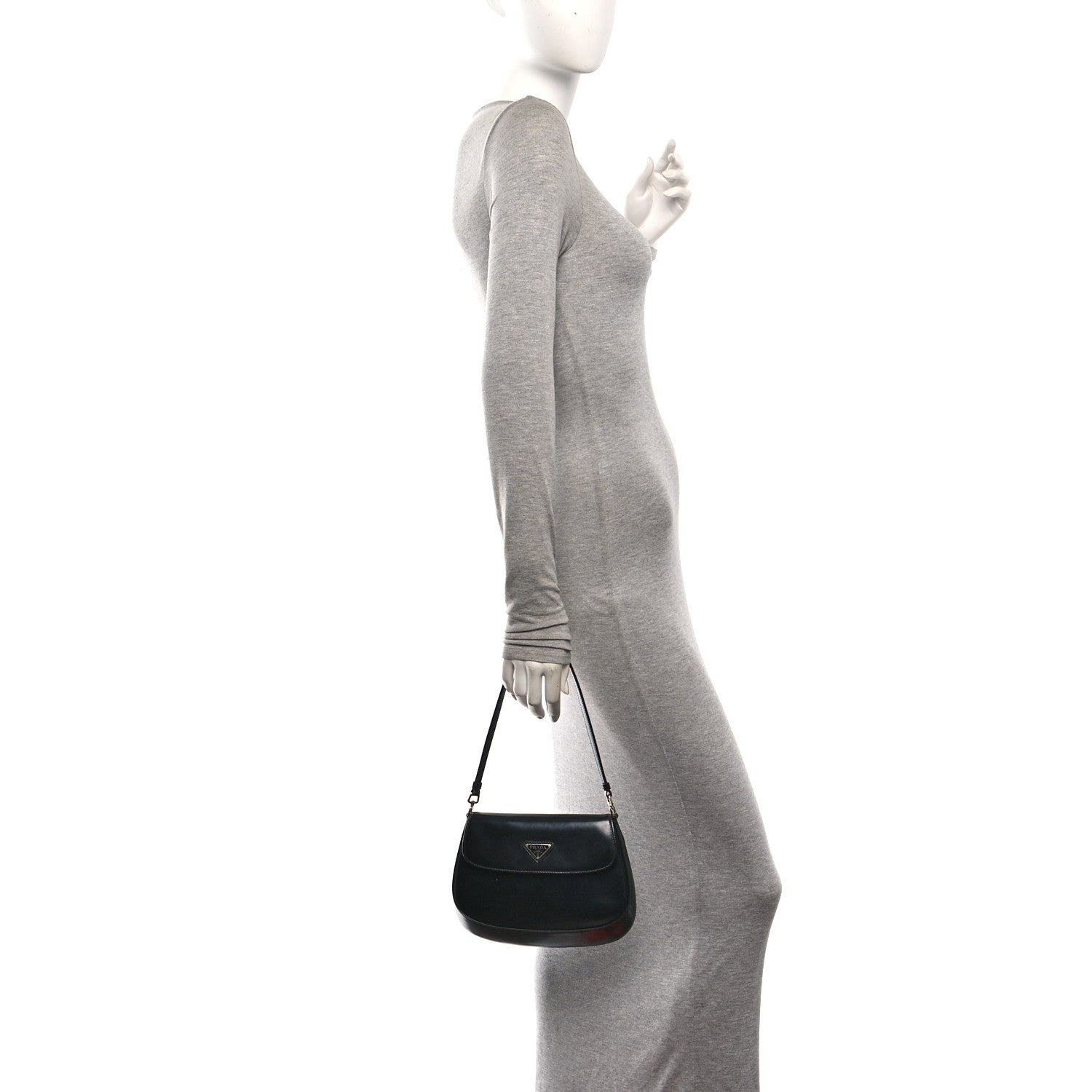 Prada Spazzolato Cleo Flap Shoulder Bag Black 2 of 10