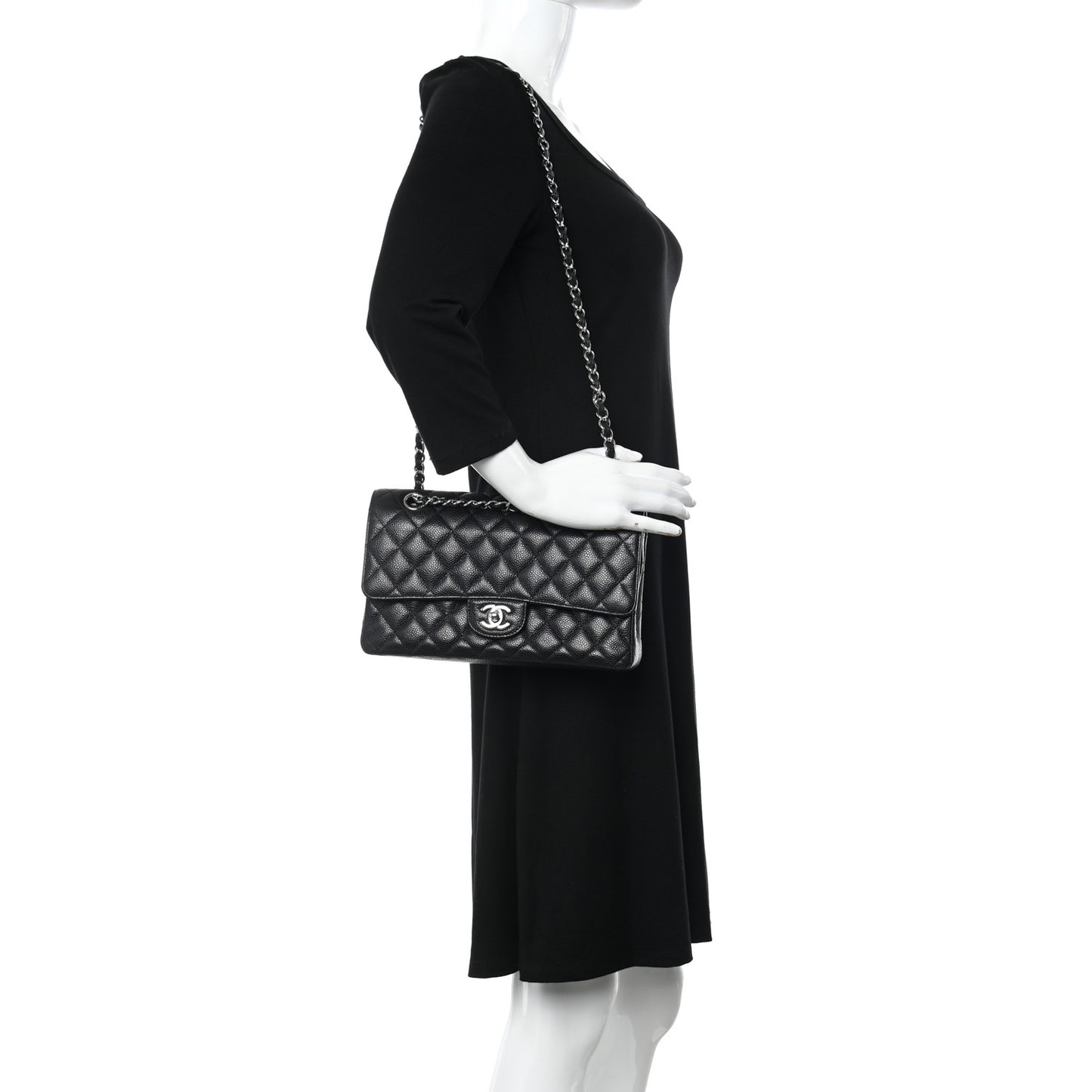 Caviar Quilted Medium Double Flap Black