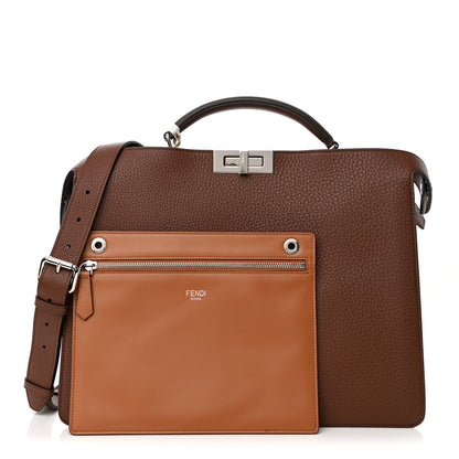 Fendi Cuoio Romano Vitello Cover Glazed Fabric Bi-Color FF 1974 Medium Peekaboo I SEE U Satchel Ghianda Saddler Tobacco Moro 1 of 14