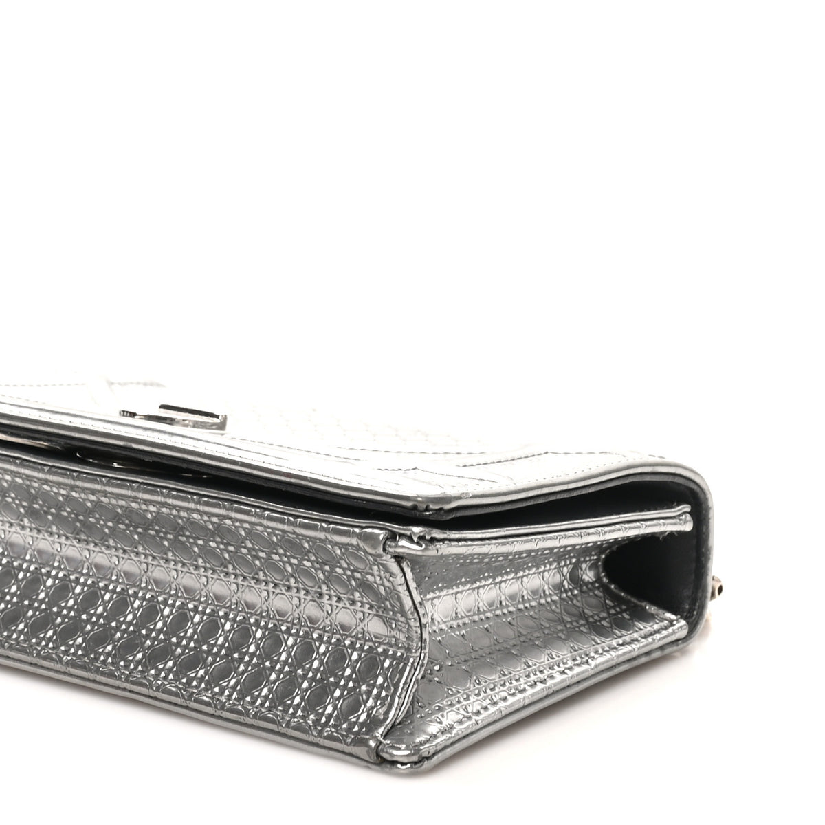 Metallic Patent Micro-Cannage Baby Diorama Flap Bag Silver