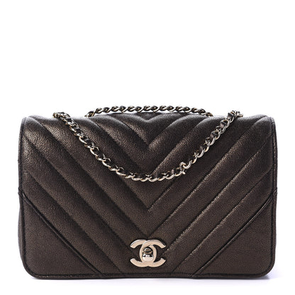 Chanel Metallic Caviar Chevron Quilted Mini Statement Flap Bronze 1 of 11