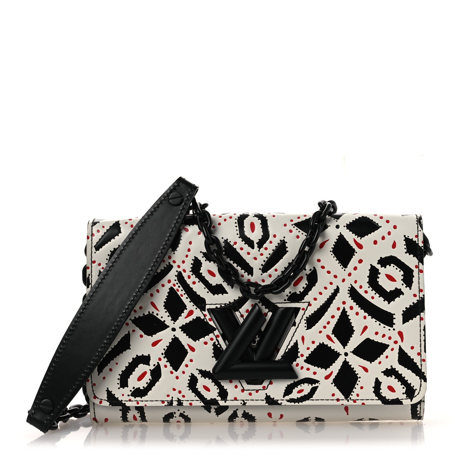 Louis Vuitton Calfskin Graphic Print Twist Chain Wallet White Black White Black 1 of 10