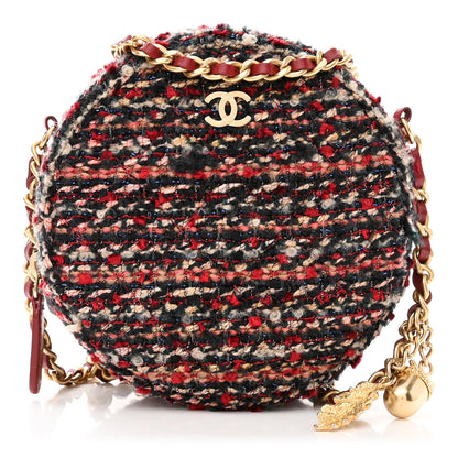 Chanel Tweed Quilted Round Clutch With Chain Red 1 of 10