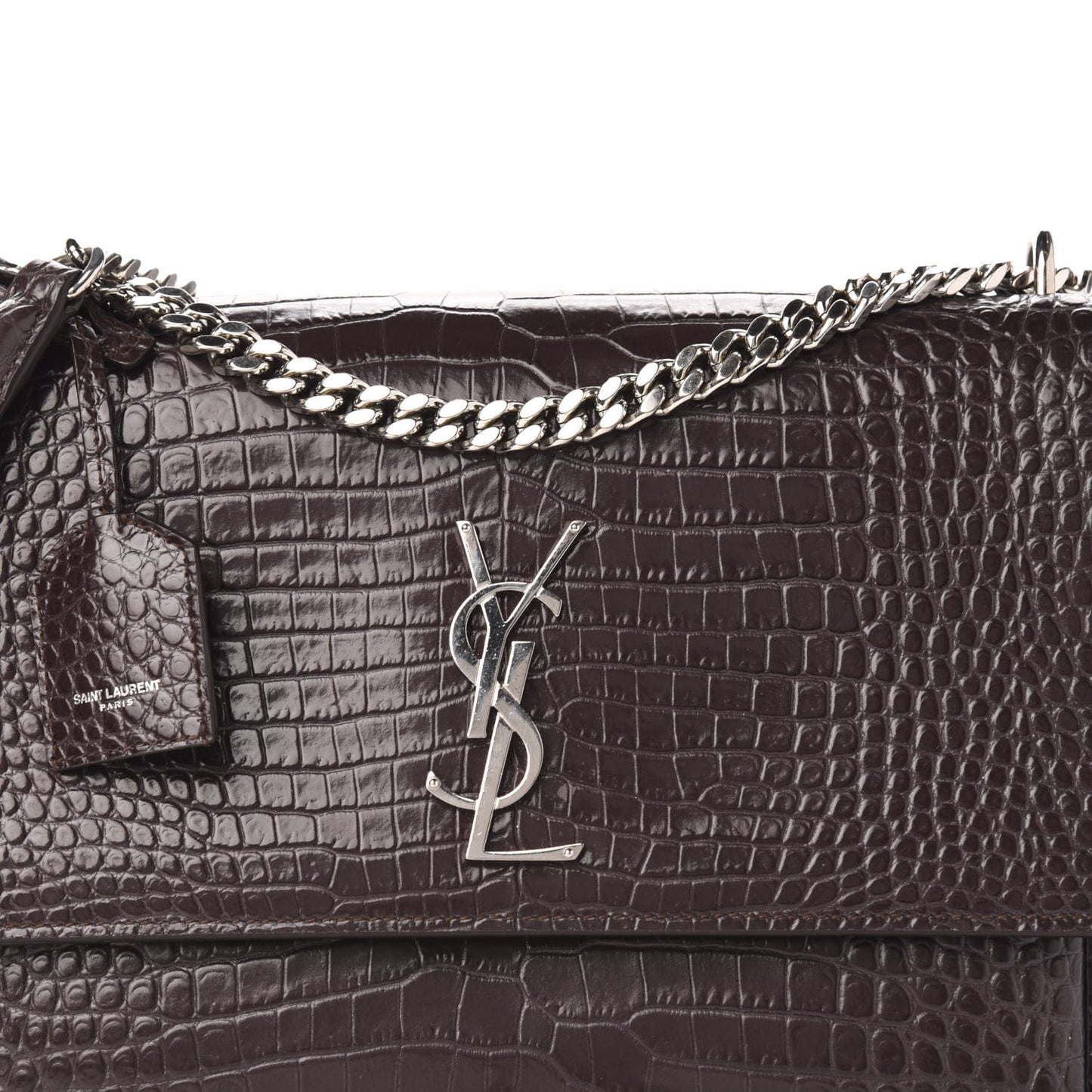 Calfskin Crocodile Embossed Medium Monogram Sunset Brown