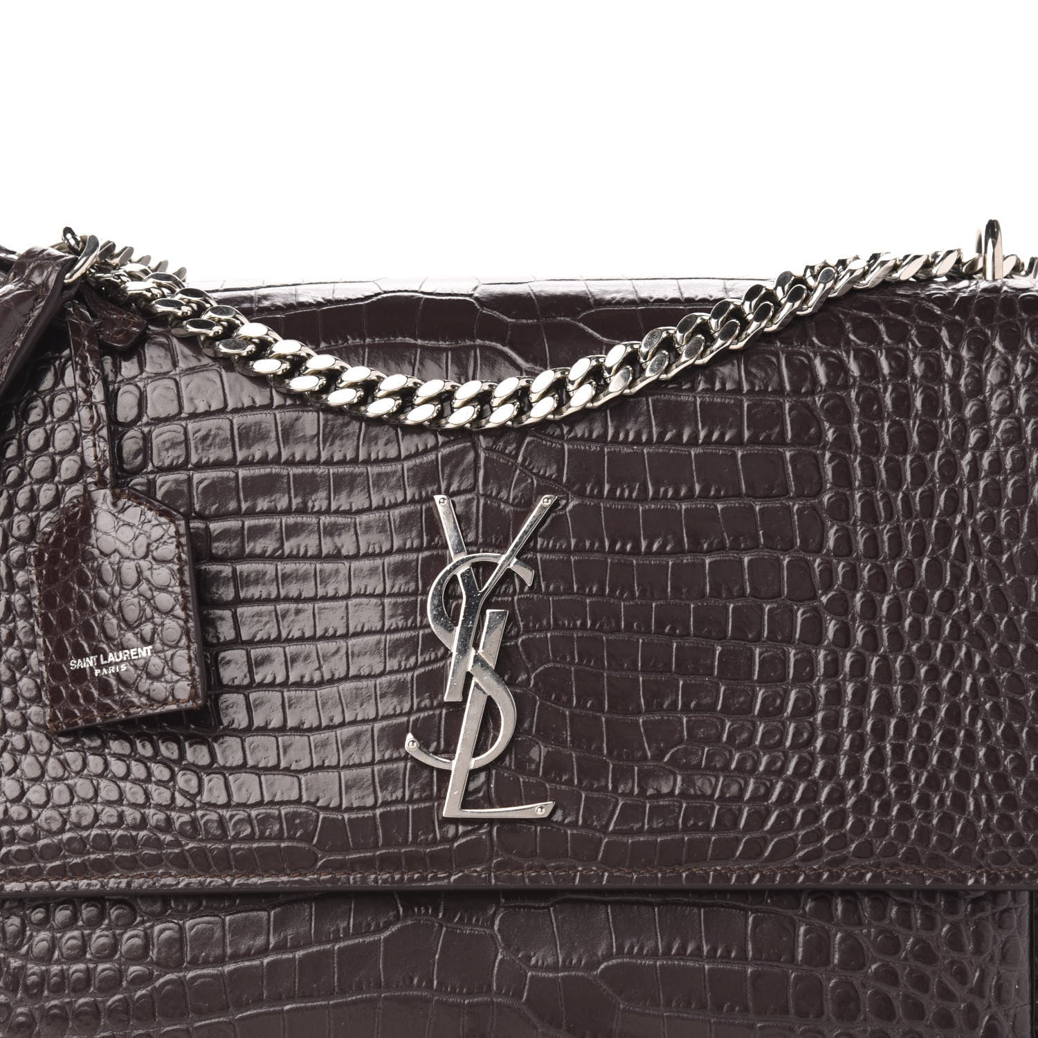 Saint Laurent Calfskin Crocodile Embossed Medium Monogram Sunset Brown 12 of 12