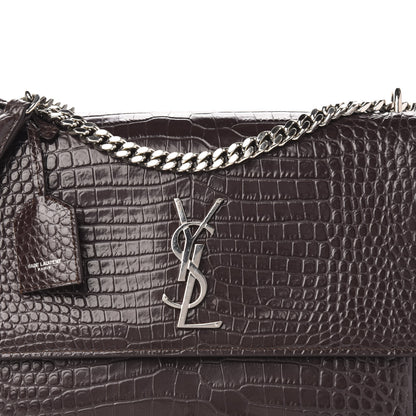 Saint Laurent Calfskin Crocodile Embossed Medium Monogram Sunset Brown 12 of 12