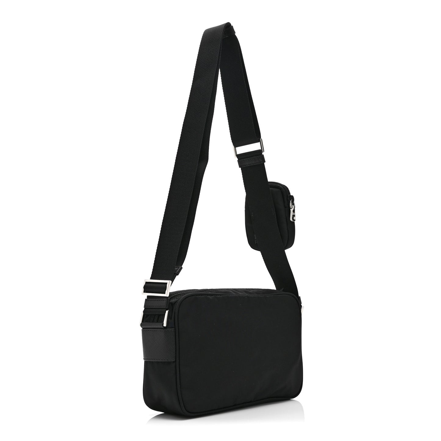 Re-Nylon Vela Saffiano Pocket Double Zip Shoulder Bag Black