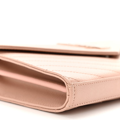 Saint Laurent Grain De Poudre Matelasse Chevron Monogram Chain Wallet Pale Pink 8 of 10