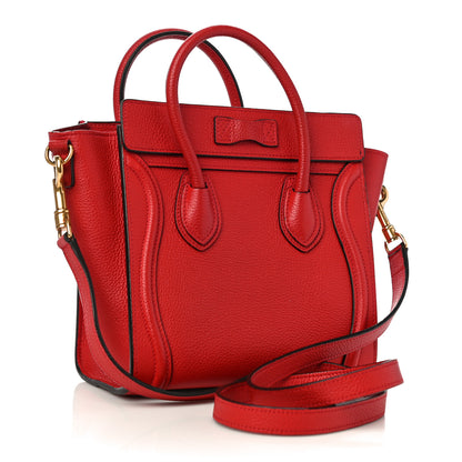 Celine Drummed Calfskin Nano Luggage Red 3 of 10