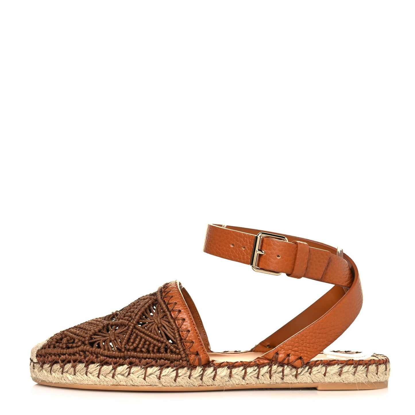 Calfskin Macrame Marrakech Ankle Strap Espadrilles 37 Brown