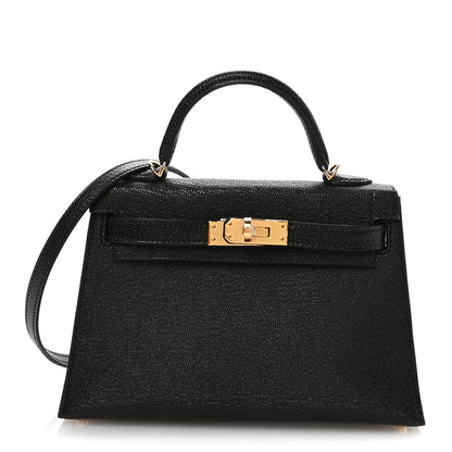 Hermes Chevre Mysore Horseshoe Mini Kelly Sellier 20 Black Rose Poupre 1 of 11
